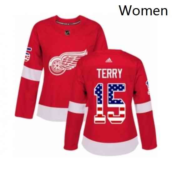 Womens Adidas Detroit Red Wings 15 Chris Terry Authentic Red USA Flag Fashion NHL Jersey